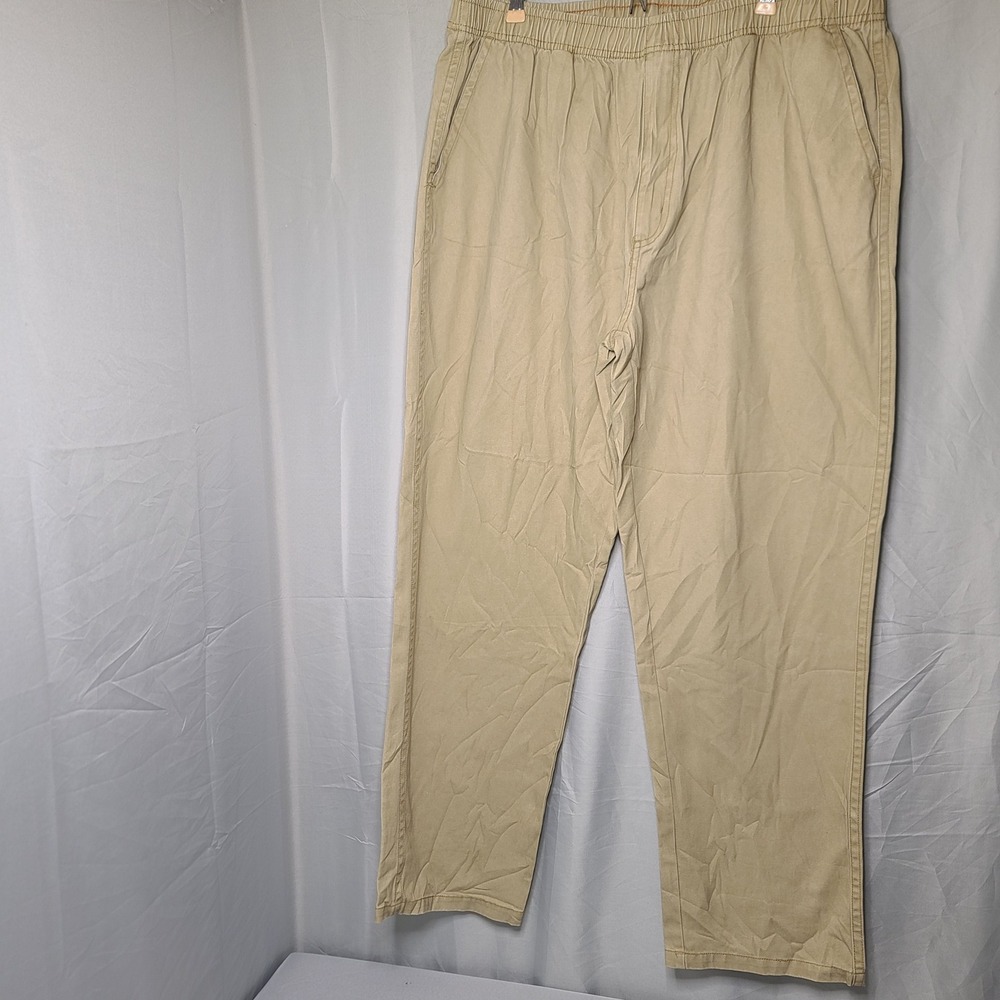 J. Peterman Chino Pants Mens XXL 32 Khaki Tan Elastic Waist Cotton Straight Leg